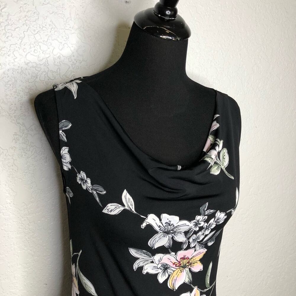 WHBM black white pink floral sleeveless cowl neck top size Extra Small XS - Picture 2 of 13